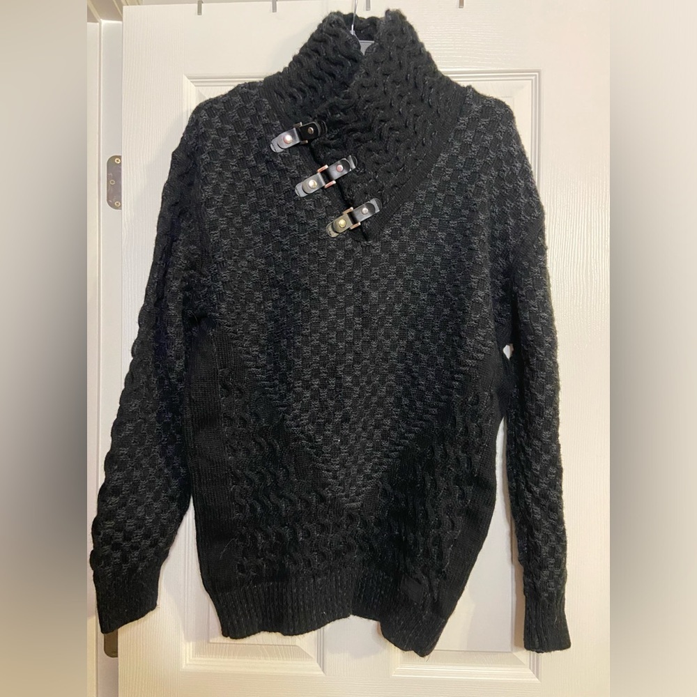 NWOT Leif Nelson Black Knitted Pullover Slim Fit Sweater LN5255 Mens SZ 5XL